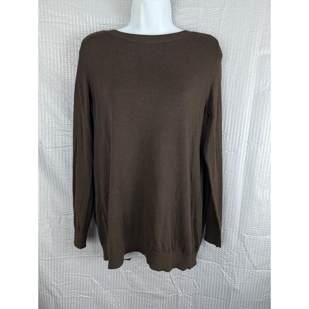 DG2 by Diane Gilman Chiffon Button Back Sweater XS Brown Mixed Media Knit Top